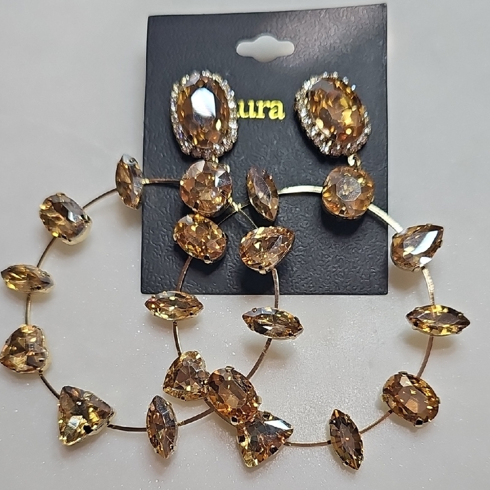 Aura Gold and Crystal Hoop Earrings